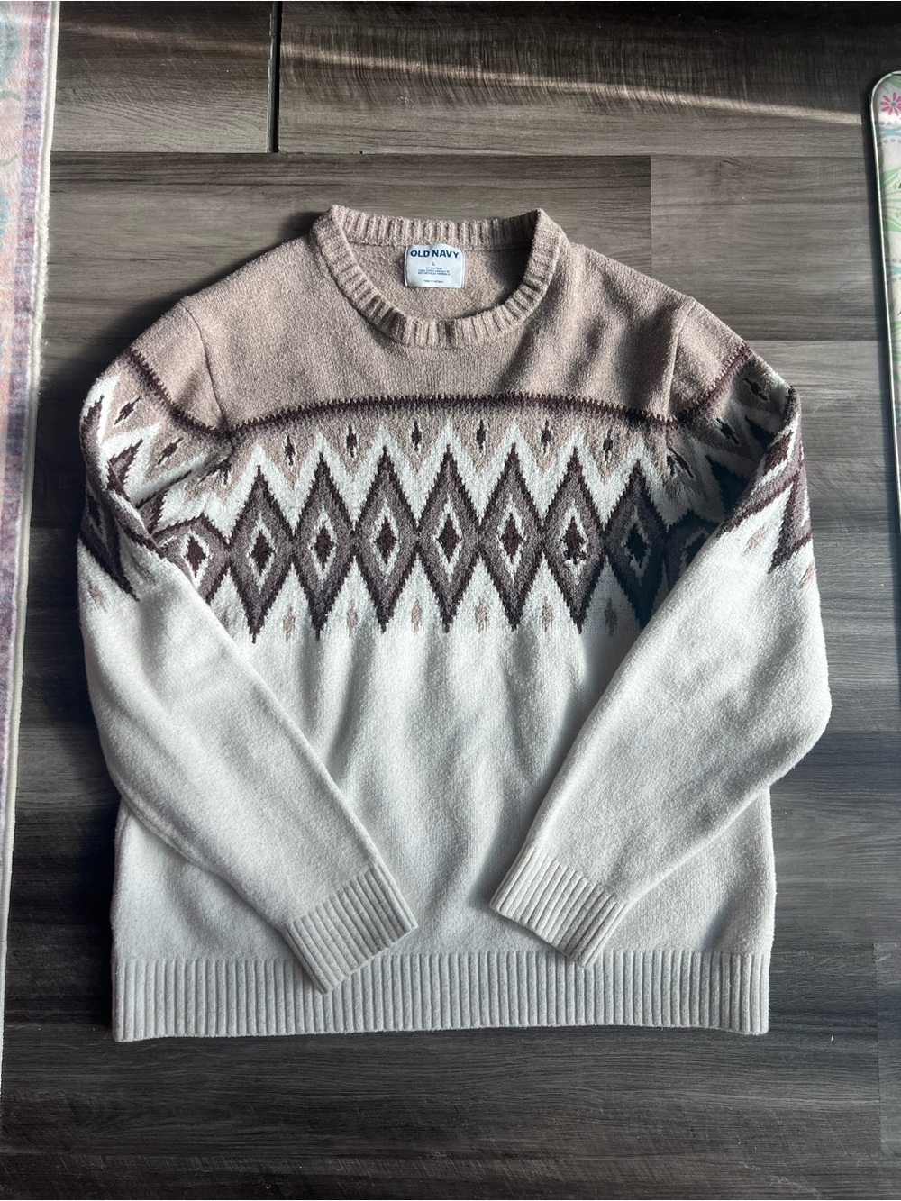 Old Navy Cream, Beige & Brown Women's Fair Isle Crewneck Sweater